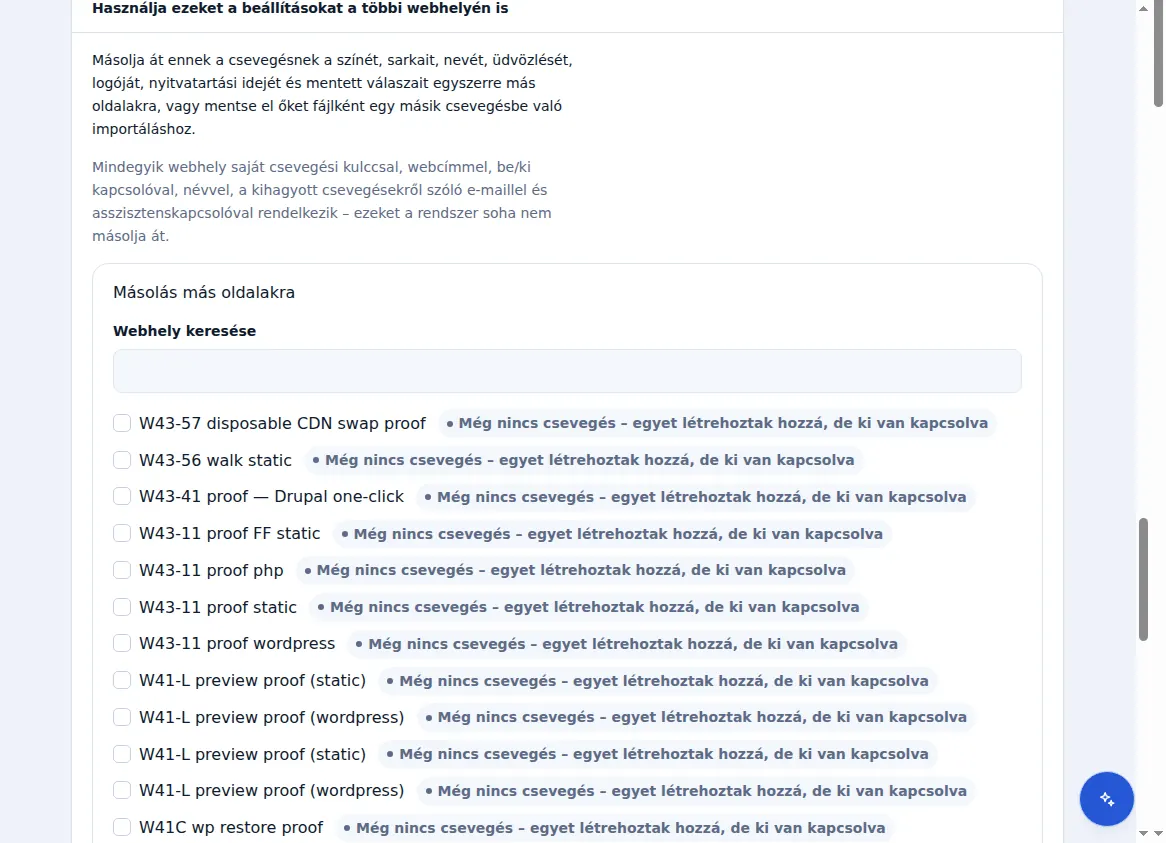 Zinn® Chat-beállítások: a csevegés, a futtatási webcímek, az üdvözlés és a csapatnév megjelenítése