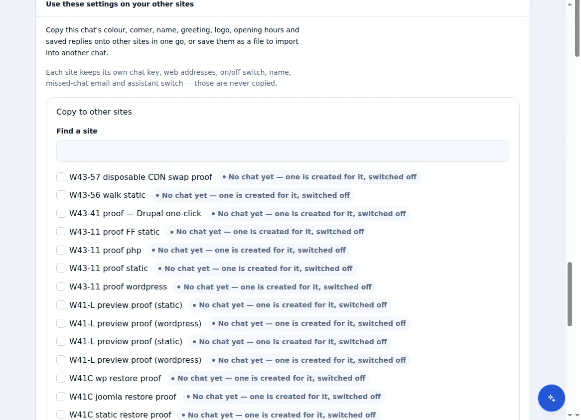 Using one chat's settings on other sites: what is copied and what never is