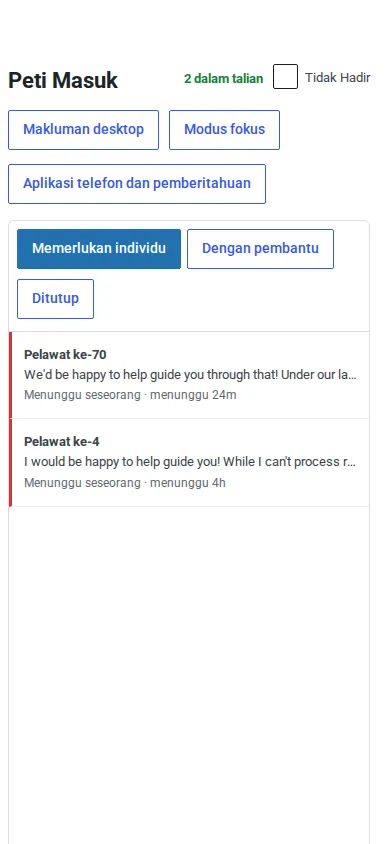 Peti masuk yang dipasang sebagai aplikasi pada telefon