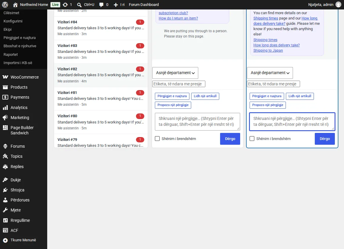 Kutia hyrëse në WordPress me bisedat e hapura krah për krah