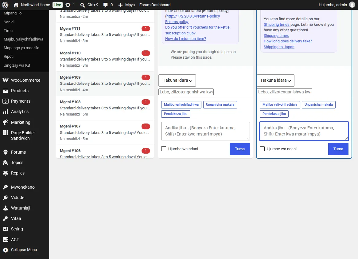 Kikasha pokezi katika WordPress chenye mazungumzo yaliyofunguliwa sambamba
