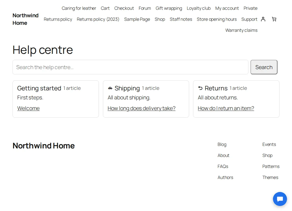 The knowledge base home page on the site