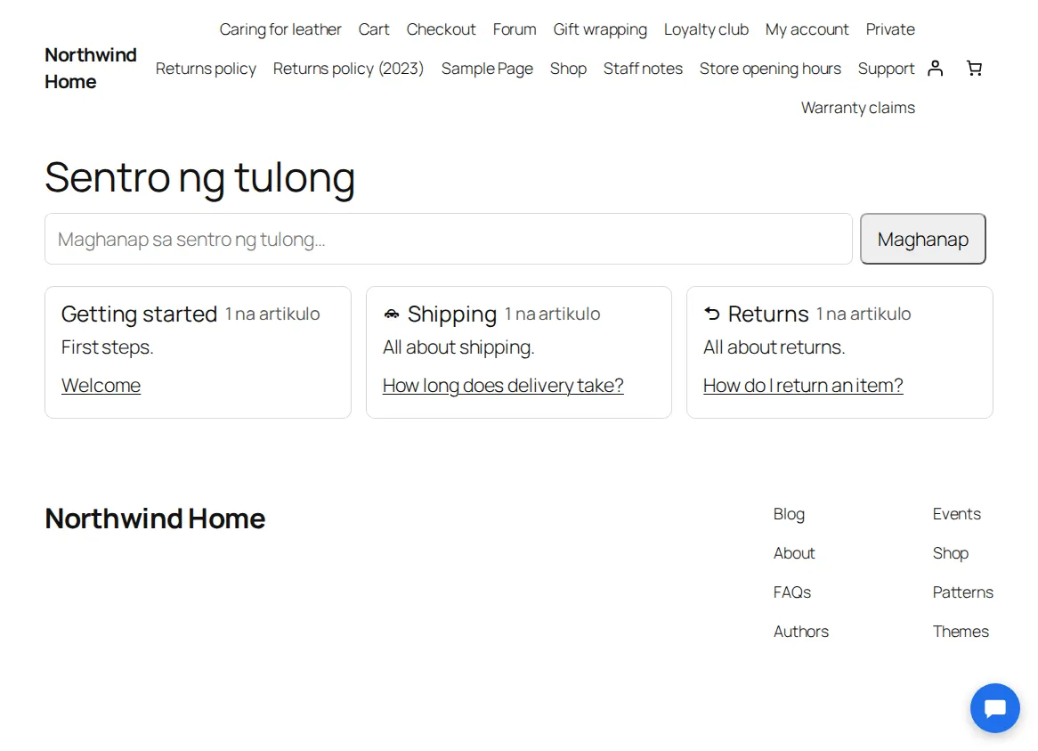 Ang home page ng knowledge base sa site