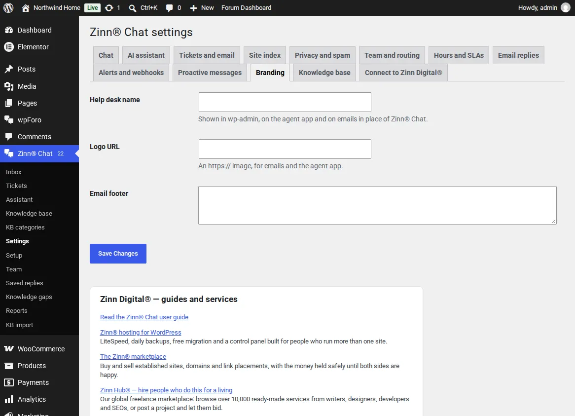 The Branding settings