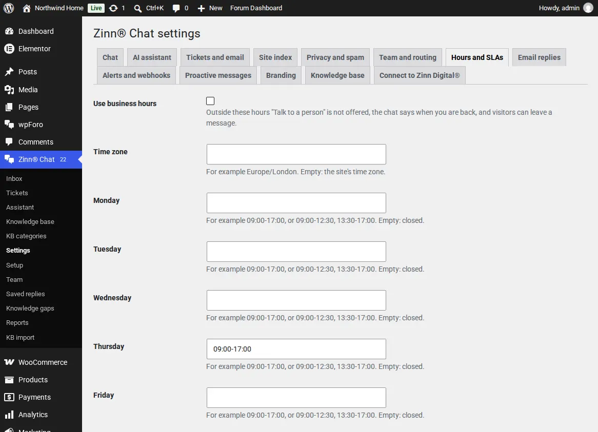 The Hours and SLAs settings